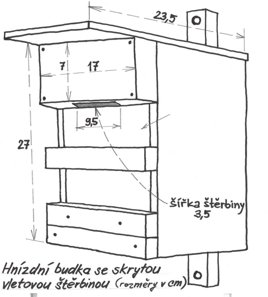 Nákres budky se skrytou vzletovou štěrbinou