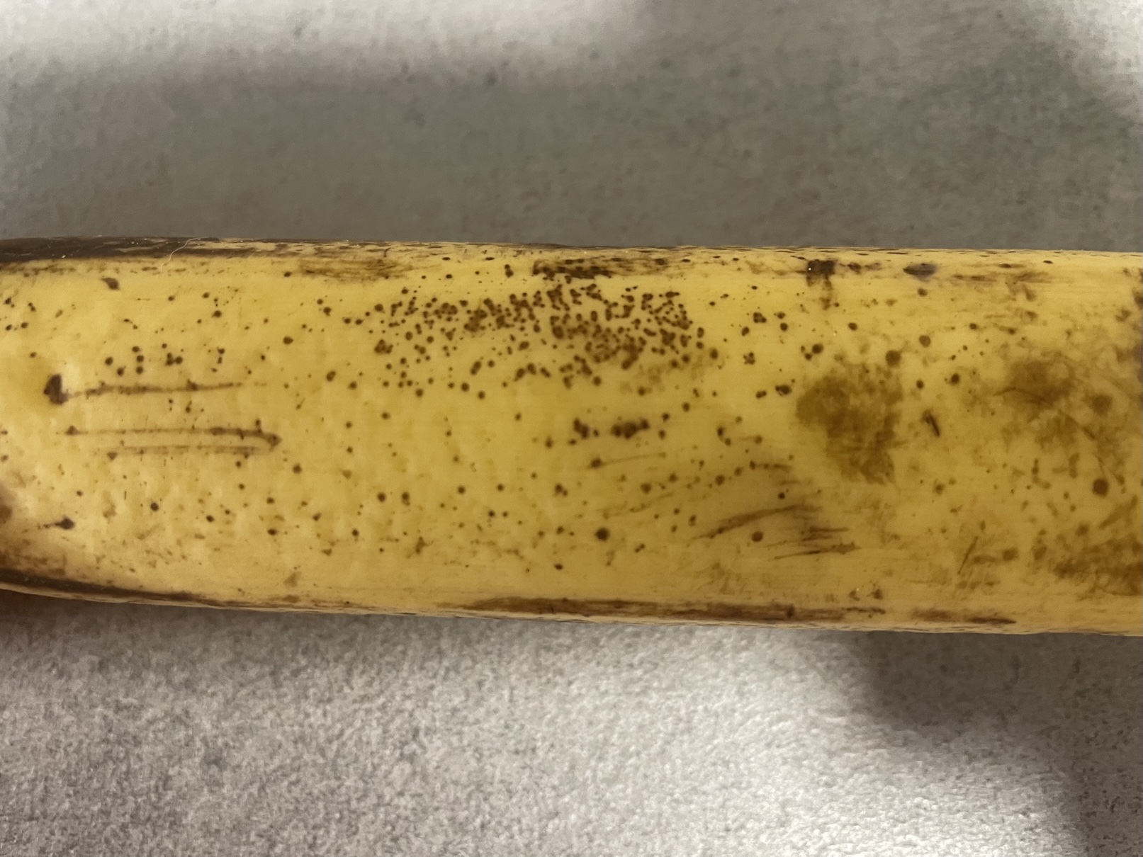 Hnědé tečky na banánu v detailu