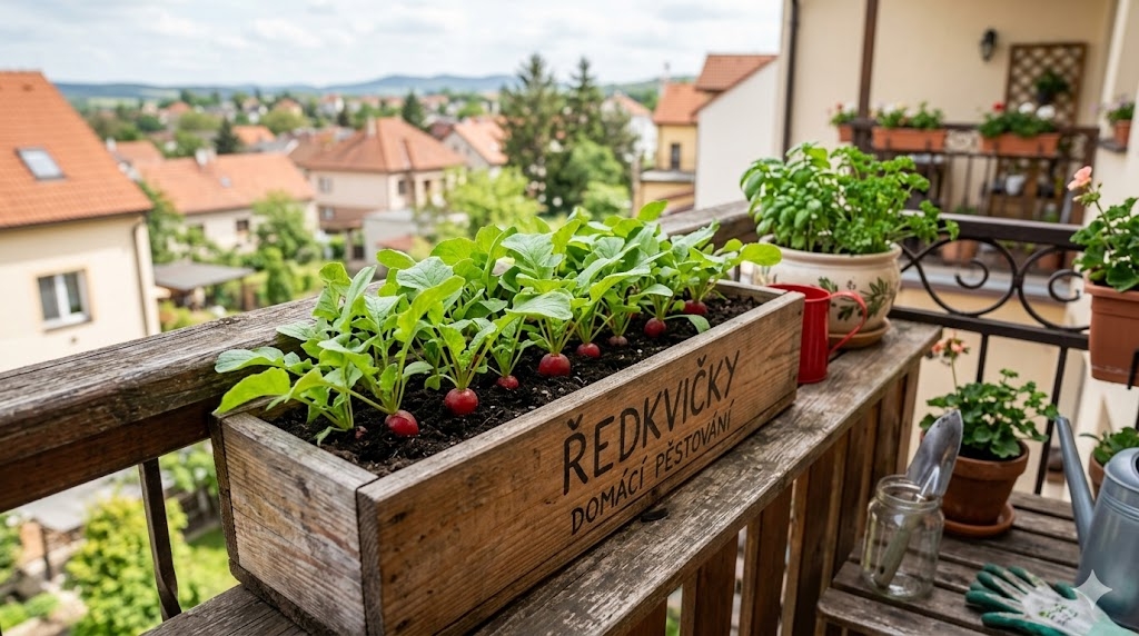 Ředkvičky na balkoně