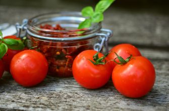 Fresh red tomatoes with a jar of chopped tomato mixture on a rustic wooden surface.