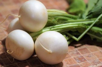 White radishes with green tops resting on a wooden cutting board.