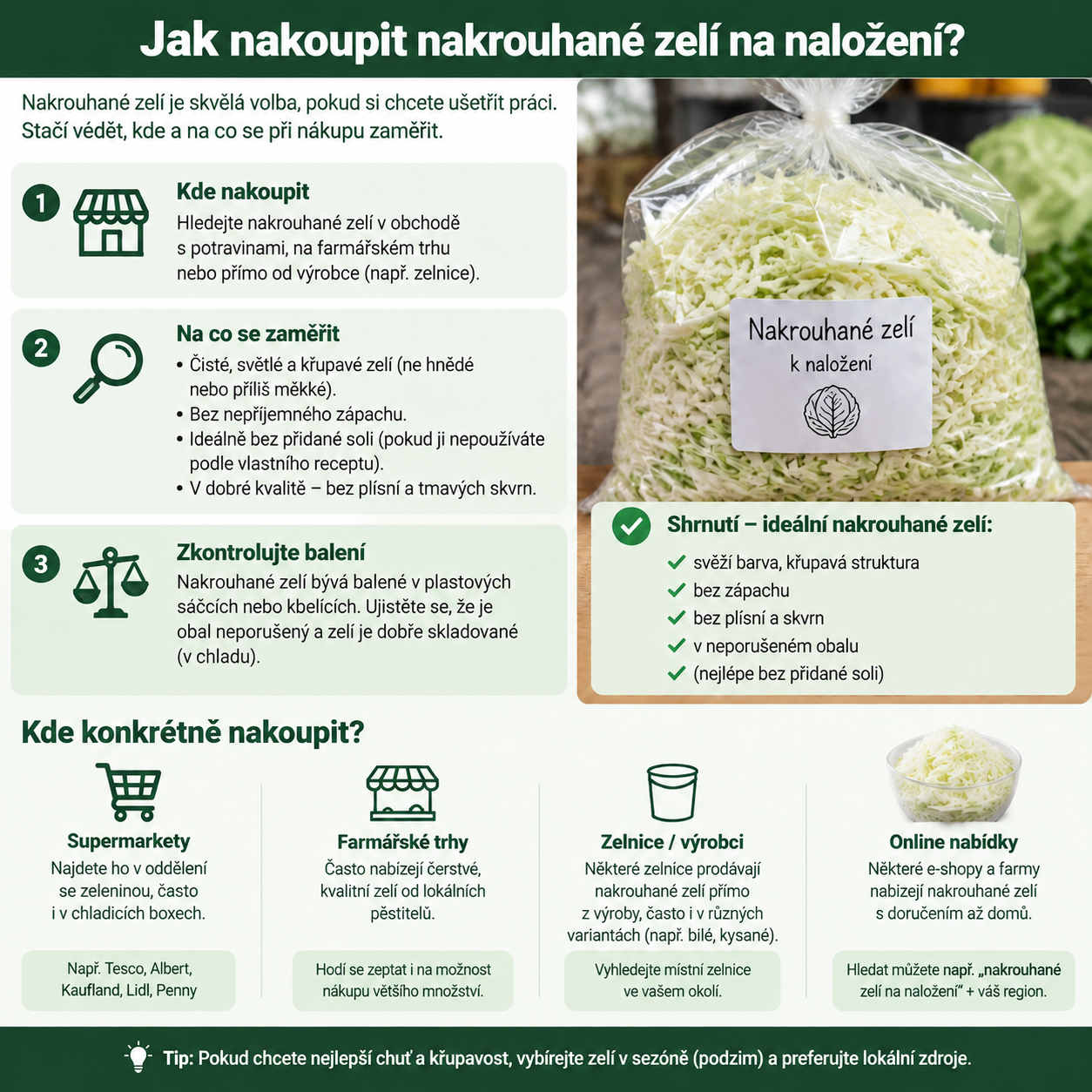 Jak nakoupit nakrouhané zelí na naložení